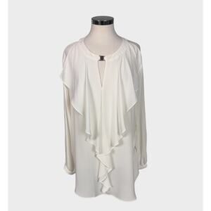 Avenue 22/24 White Long Sleeve Blouse with Ruffle